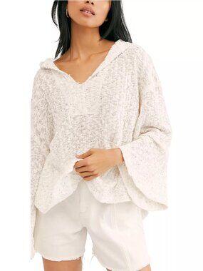 Free People Baja Babe Hacci Knit Sweater Hoodie Slouchy Relaxed Fit Top Cover Up